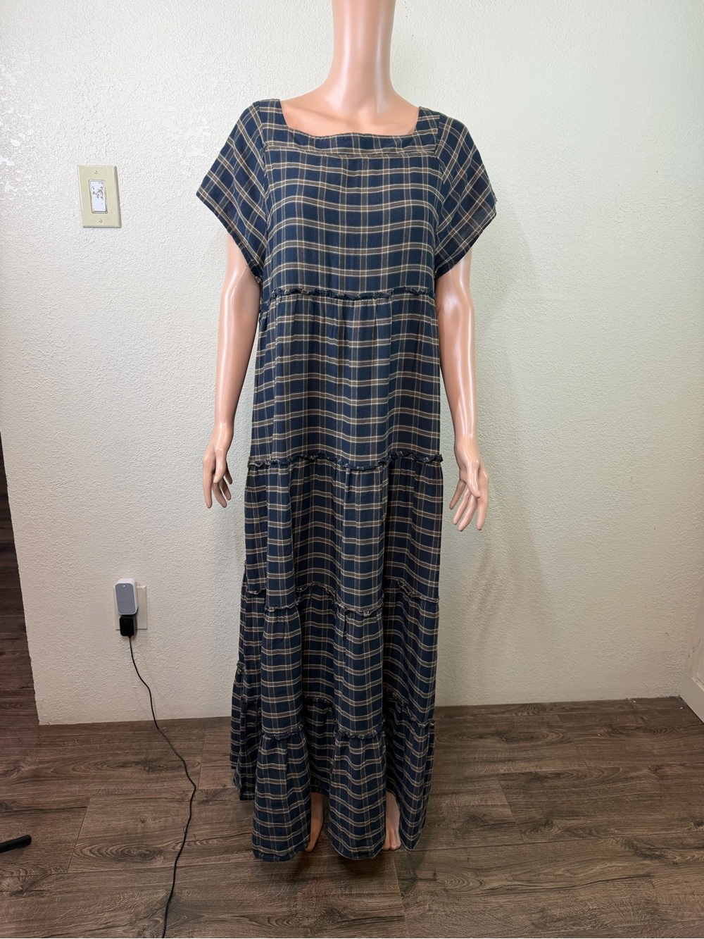 Natural Life Flannel Plaid Tiered Maxi Dress Boho Cottagecore Farmhouse Large - Picture 3 of 12